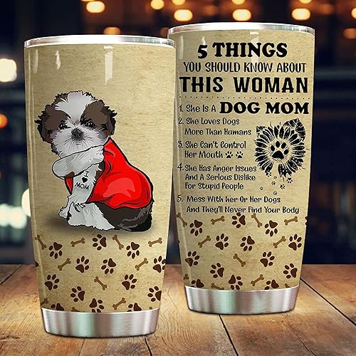 Miniatura 2 de BLUGY Vaso con tapa para regalo de cumpleaños de 20 onzas para mujeres, 5 cosas de esta mujer, Shih Tzu, perro, mamá, Ever con tapa, taza de café de