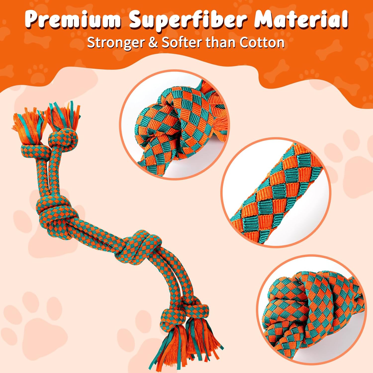 Interactive Dog Rope Toy for Large & Medium Dogs – Durable Tug of War Toy for Training, Boredom Relief & Teeth Cleaning, Safe Ultra-Fiber Chew Toy for Daily Play (Large)