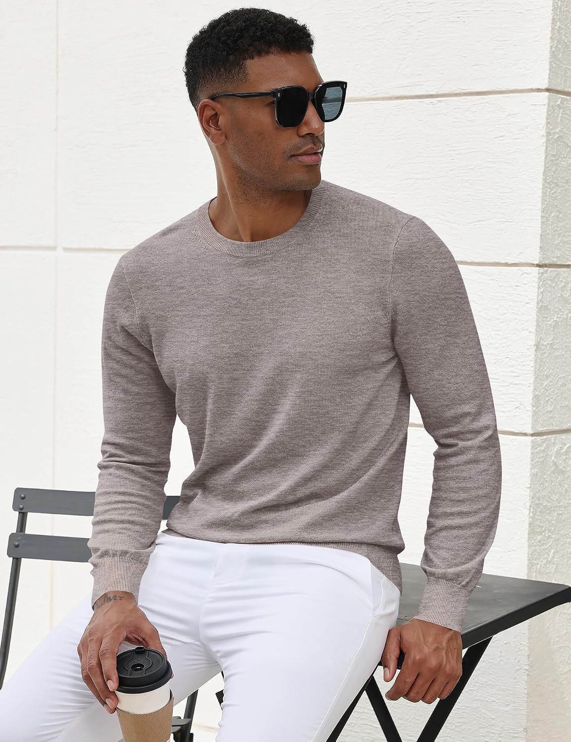 Poriff Men's Crewneck Sweater Wool Blend Knit Long Sleeve Pullover Sweaters