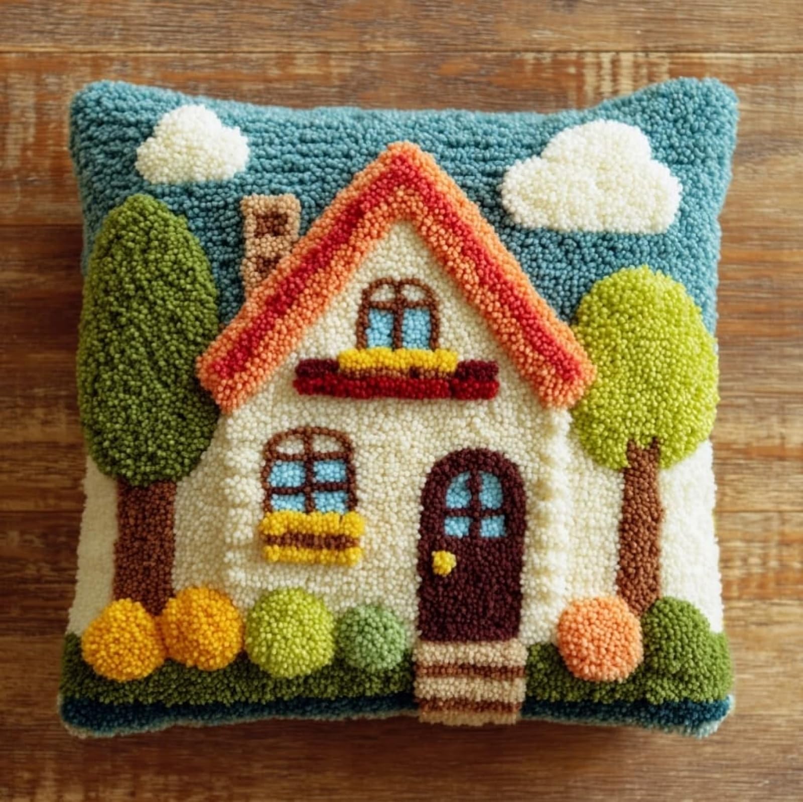 WallustrioaW Latch Hook Cushion Kit 43x43cm,Cartoon House