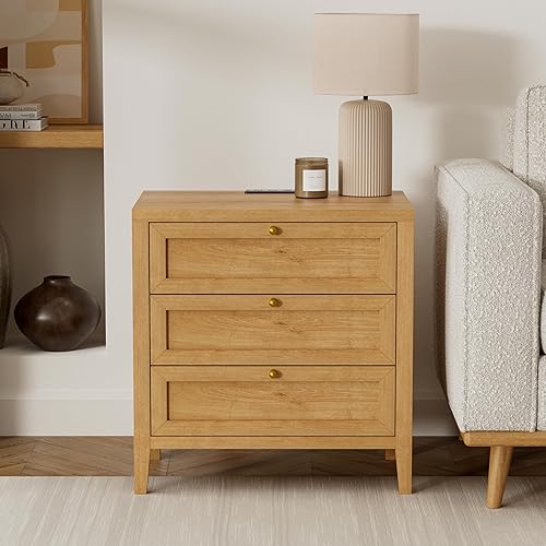 Mesita de noche de granja con 3 cajones, mesita de noche más grande con estación de carga, mesa auxiliar de cama alta, mesitas de noche anchas para