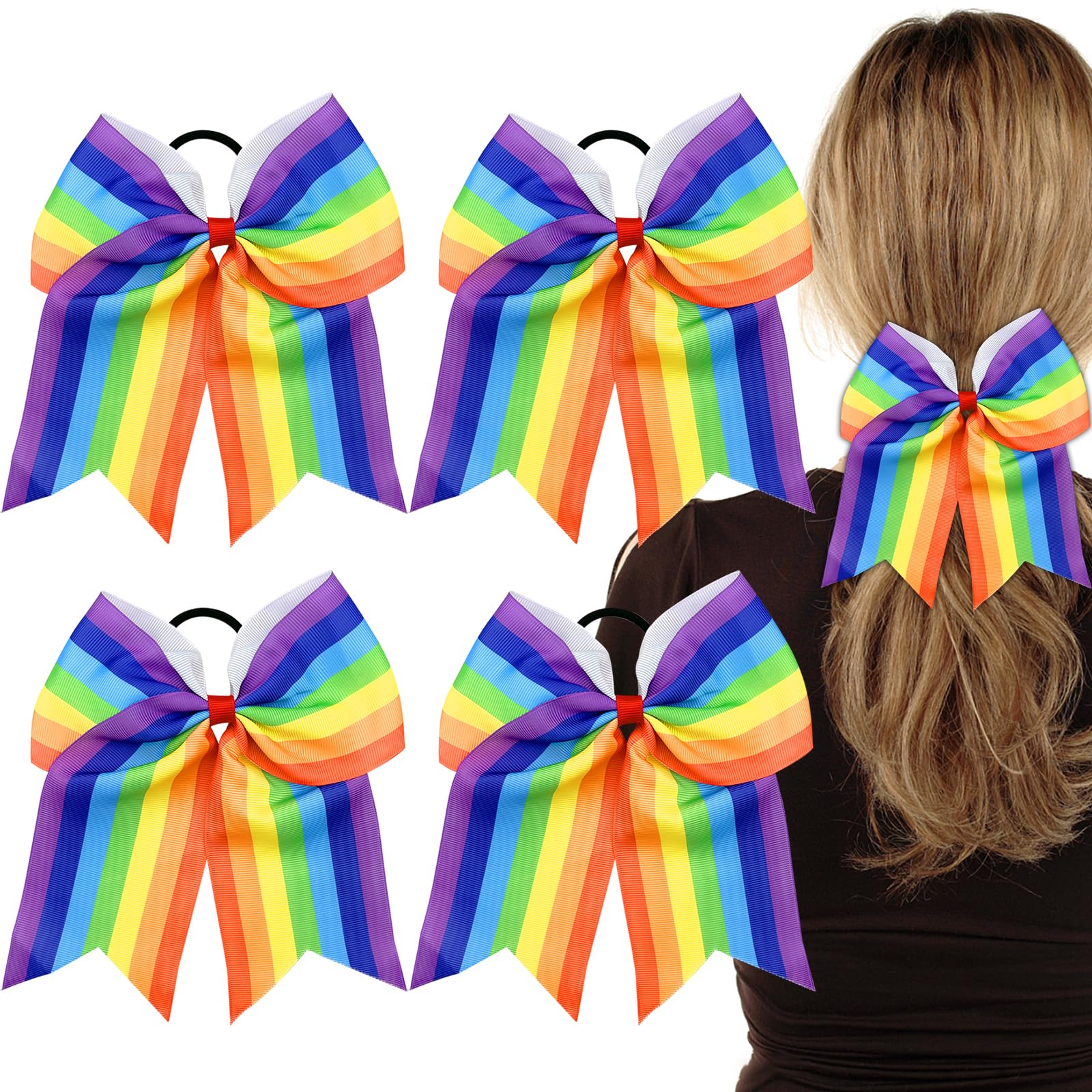 4PCS Pride Accessories Rainbow Bow Hairband,Pride Accessories for LGBTQ Day Rainbow Hair Tie