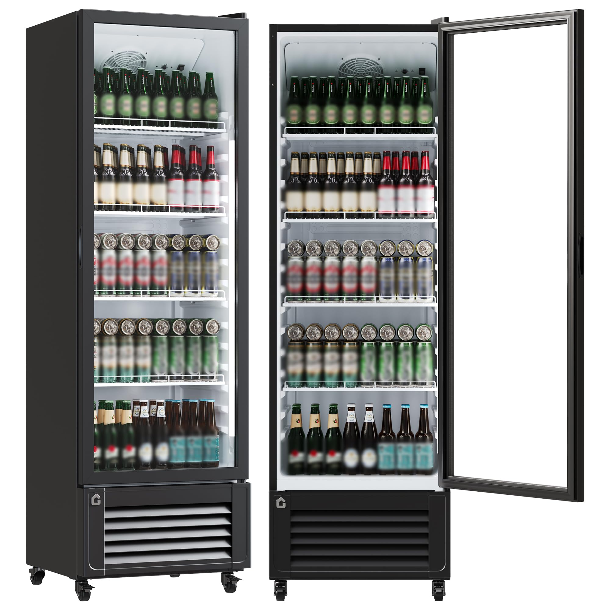 Garvee Commercial Beverage Refrigerator, One Glass Door Display Refrigerator with 360° Circulation Cooling, Frost-Free, Adjustable Shelves Merchandiser Fridge Upright Cooler, Energy-Saving Comp