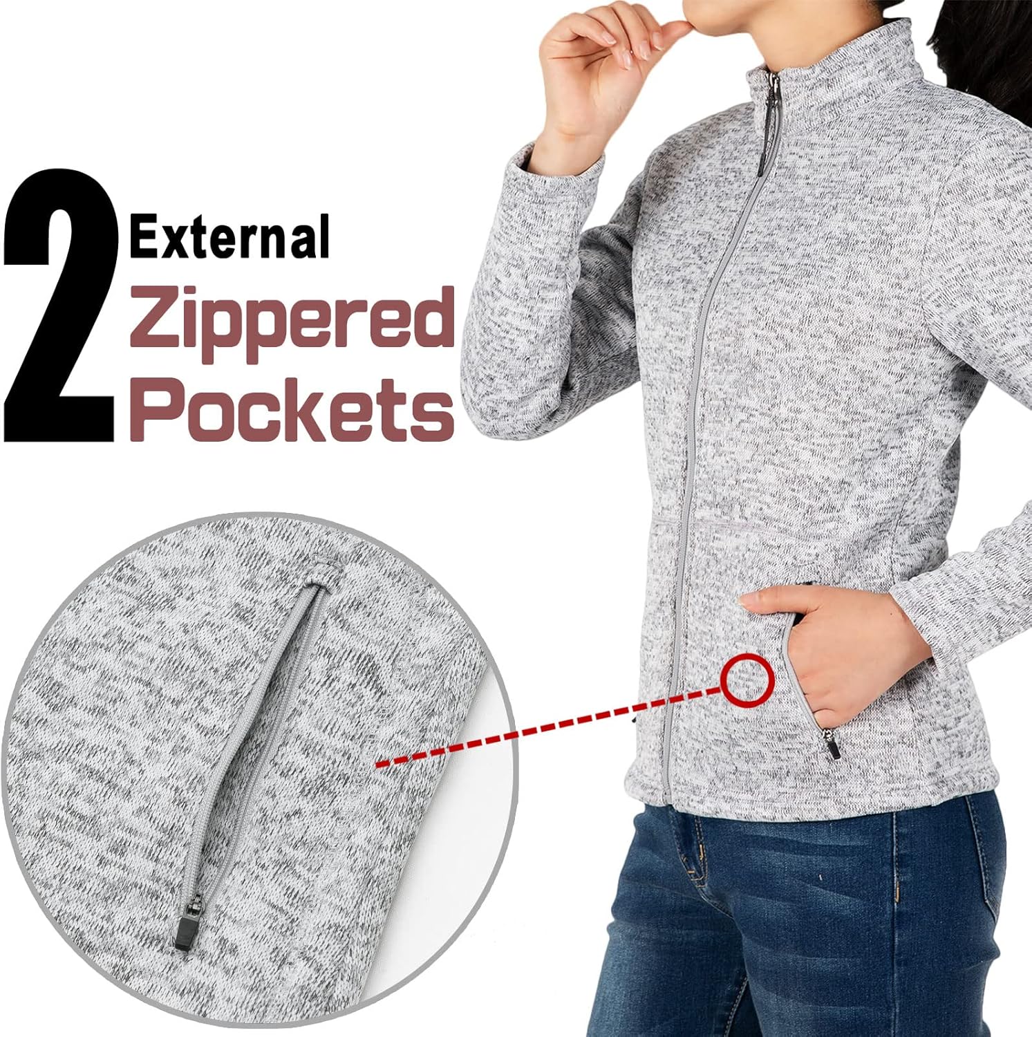 Bonnorth Women's Full Zip Sweater Fleece Jacket,Sherpa Lined Windproof Jacket with Zip Pocket