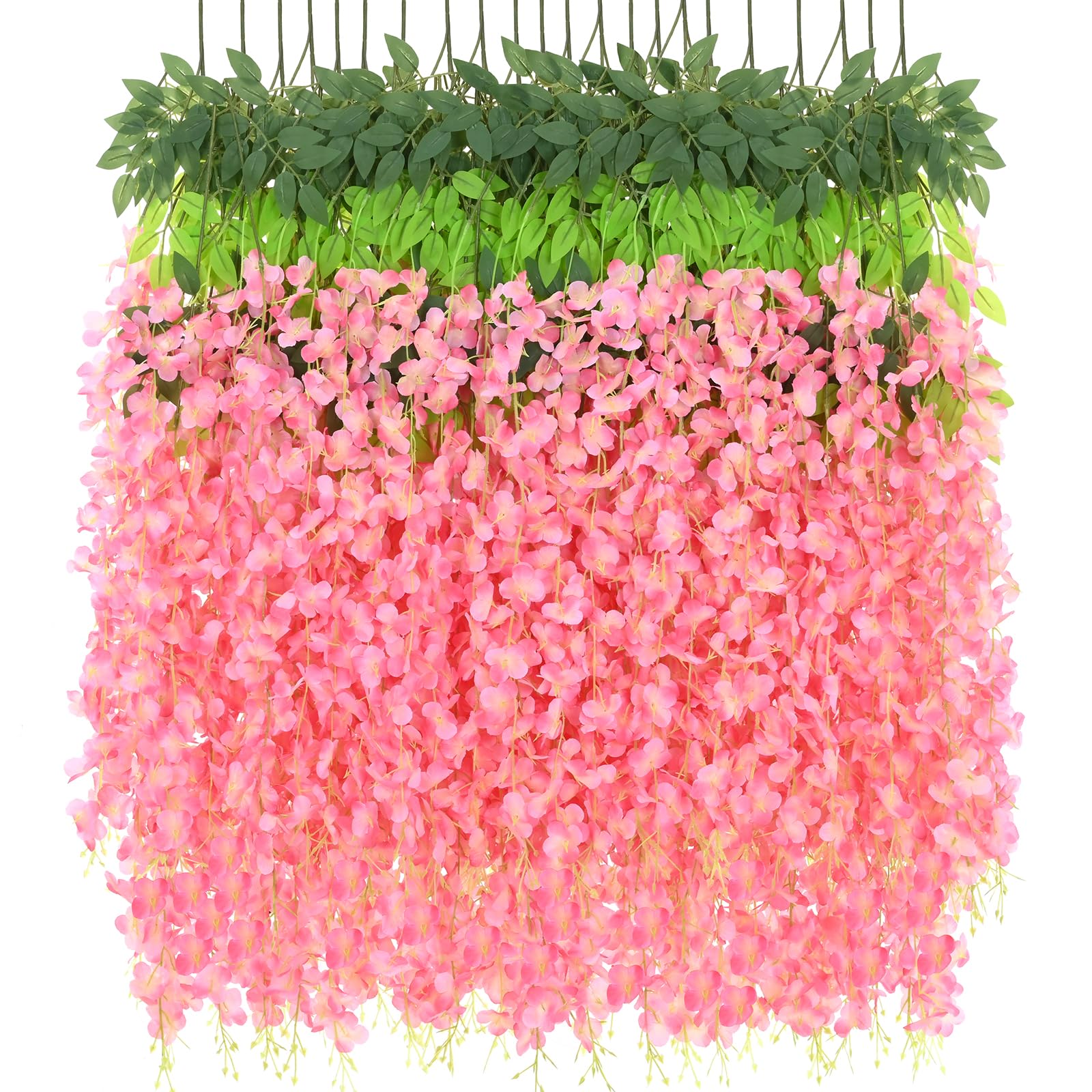 BLEUM CADE 36 Pcs Deep Pink Wisteria Hanging Flowers, 3.6Ft/Pcs Fake Wisteria Flowers, Artificial Hanging Wisteria Garland for Wedding Party Home Backdrop Wall Decorations