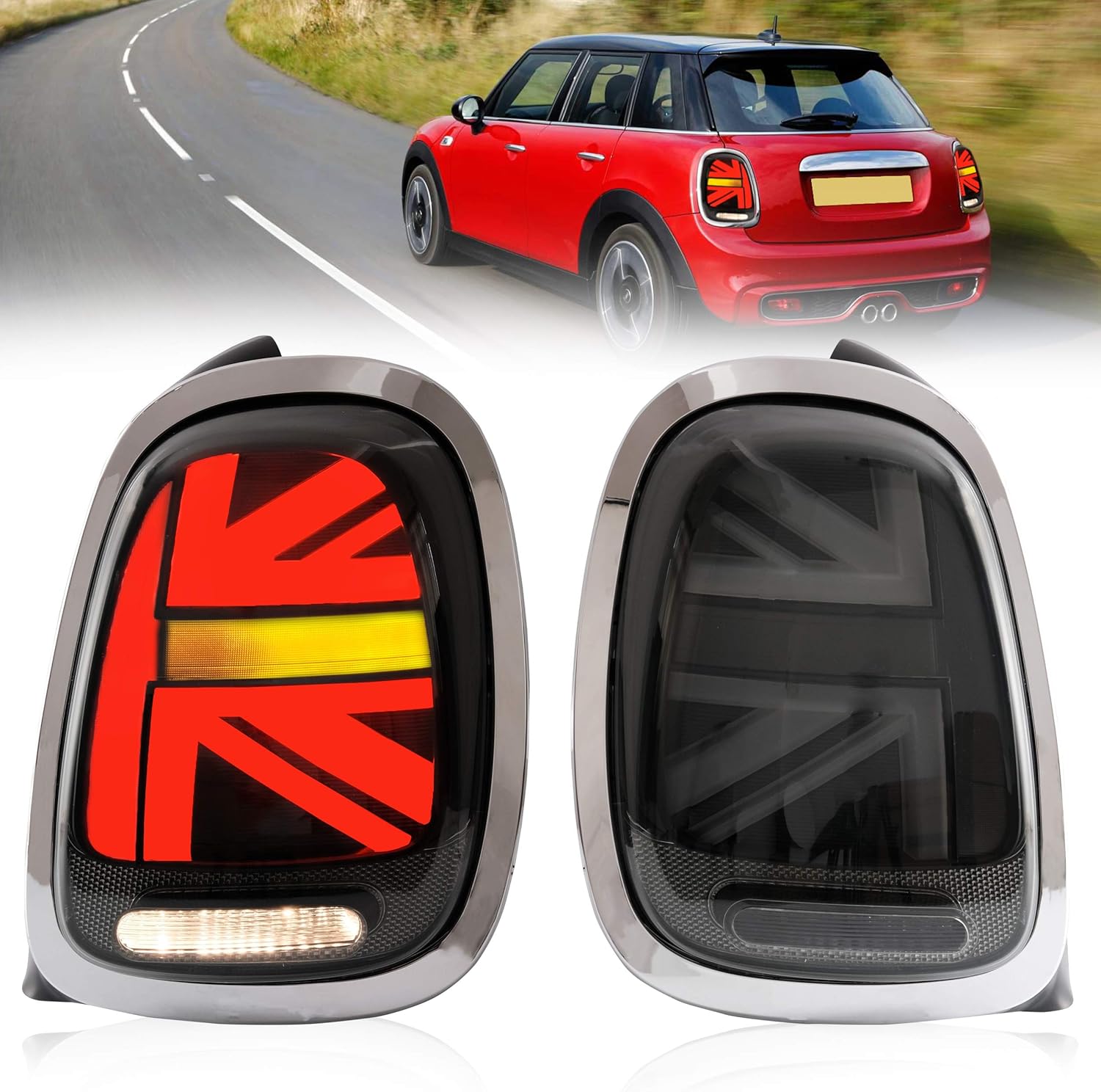 VLAND Tail lights Assembly Fit for 2014-2021 BMW Mini Cooper F55 F56 F57, Chrome and Smoked
