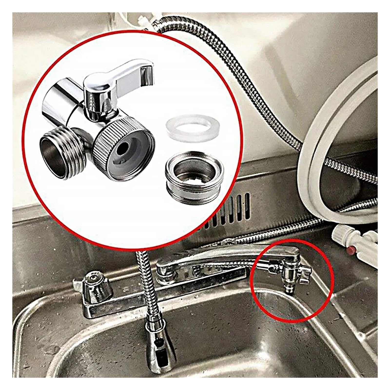 Stop cynku i plastikowy adapter do kranu - rozdzielacz zlewu kuchennego zawór rozdzielający złącze kranu dla łatwej kontroli przepływu wody i podwójnej funkcjonalności