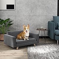 Vista 2 de PawHut Sofá elevado para perros, sofá elevado para mascotas para perros pequeños y medianos con cojines de asiento y respaldo extraíbles