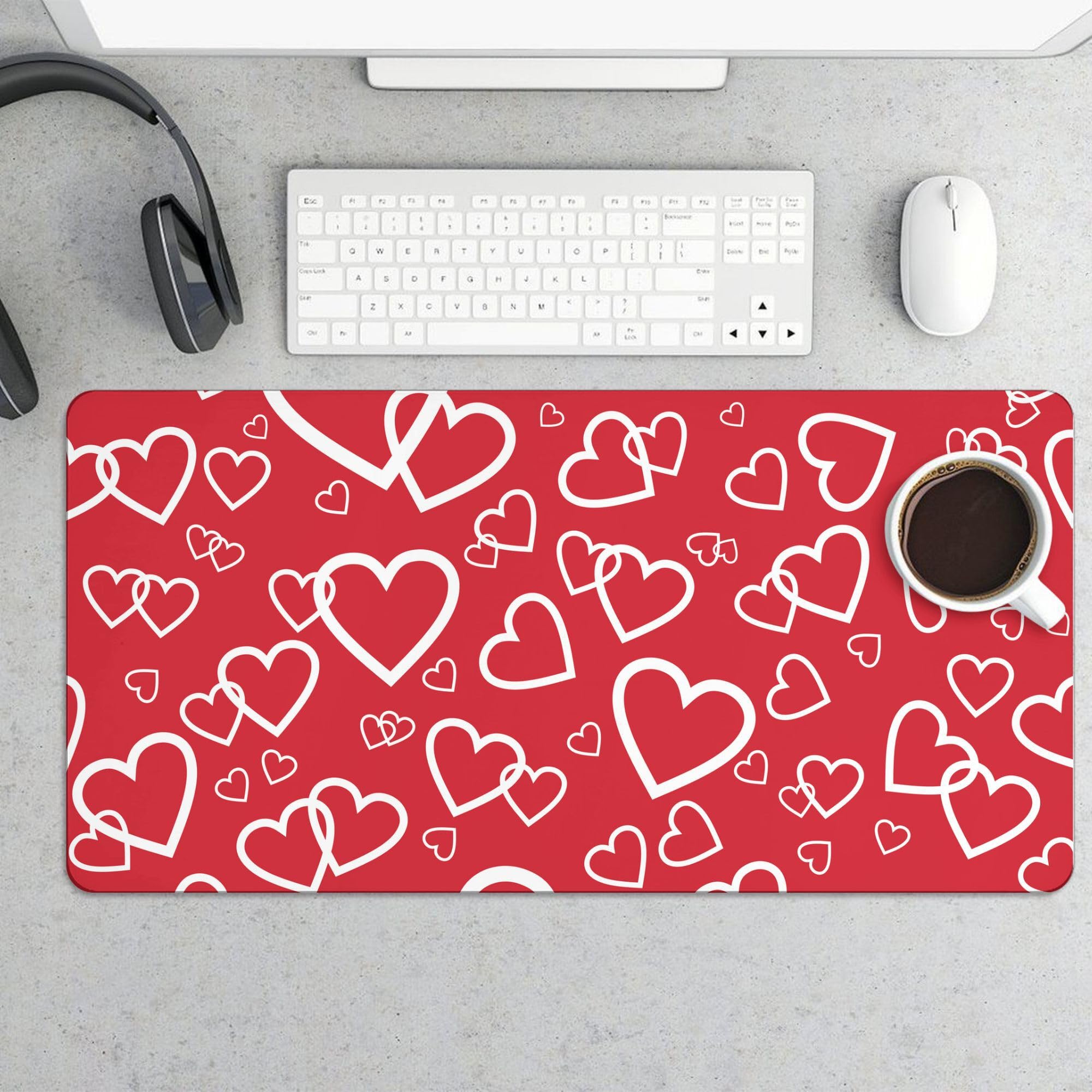 Valentine Decoration Red Extended Gaming Mouse Pad, with Stitched Edges Large Mouse Pad Desk Protector, Rubber Base Mousepad Keyboard Mouses Mat for Work Game Office Home 32"X16",E85