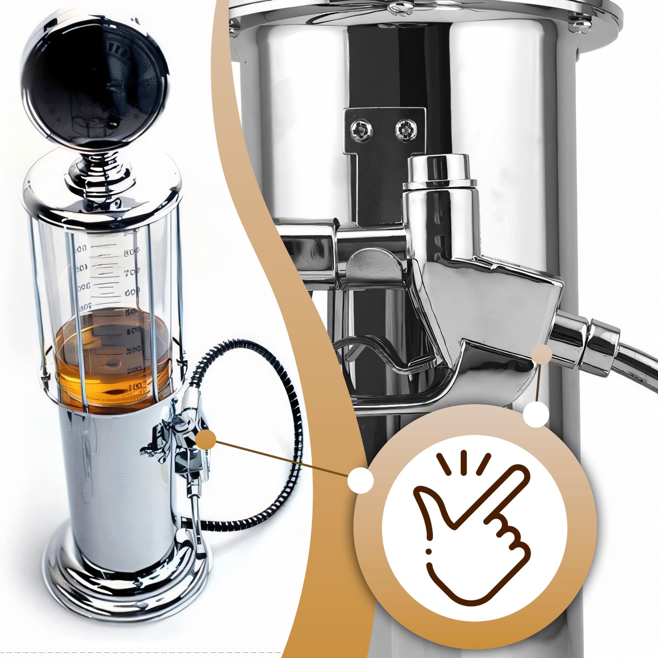 Retoo Getränkespender mit Zapfhahn und Ständer, 950ml Schnapsspender Bierspender 48x10,5x10,5 Bar Accessoire Einzelpistole Spirituosenspender Getränkeportionierer für Wein Getränke Alkohol Limonade