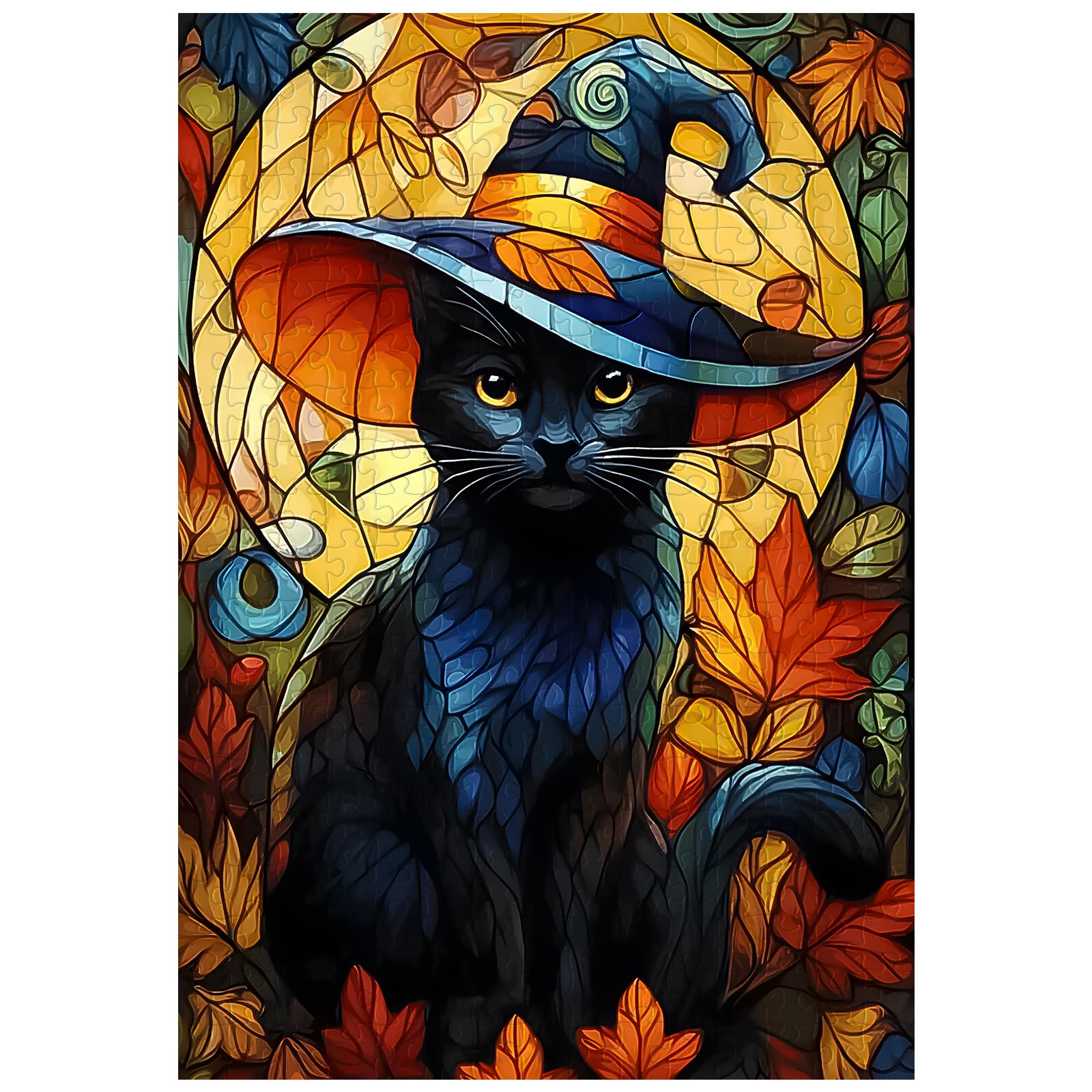 Great Jigsaw Puzzles for Adults 300 Pieces Halloween Black Cat Challenging Puzzles for Adults Gift for Friends Family Home Decoration Puzzle