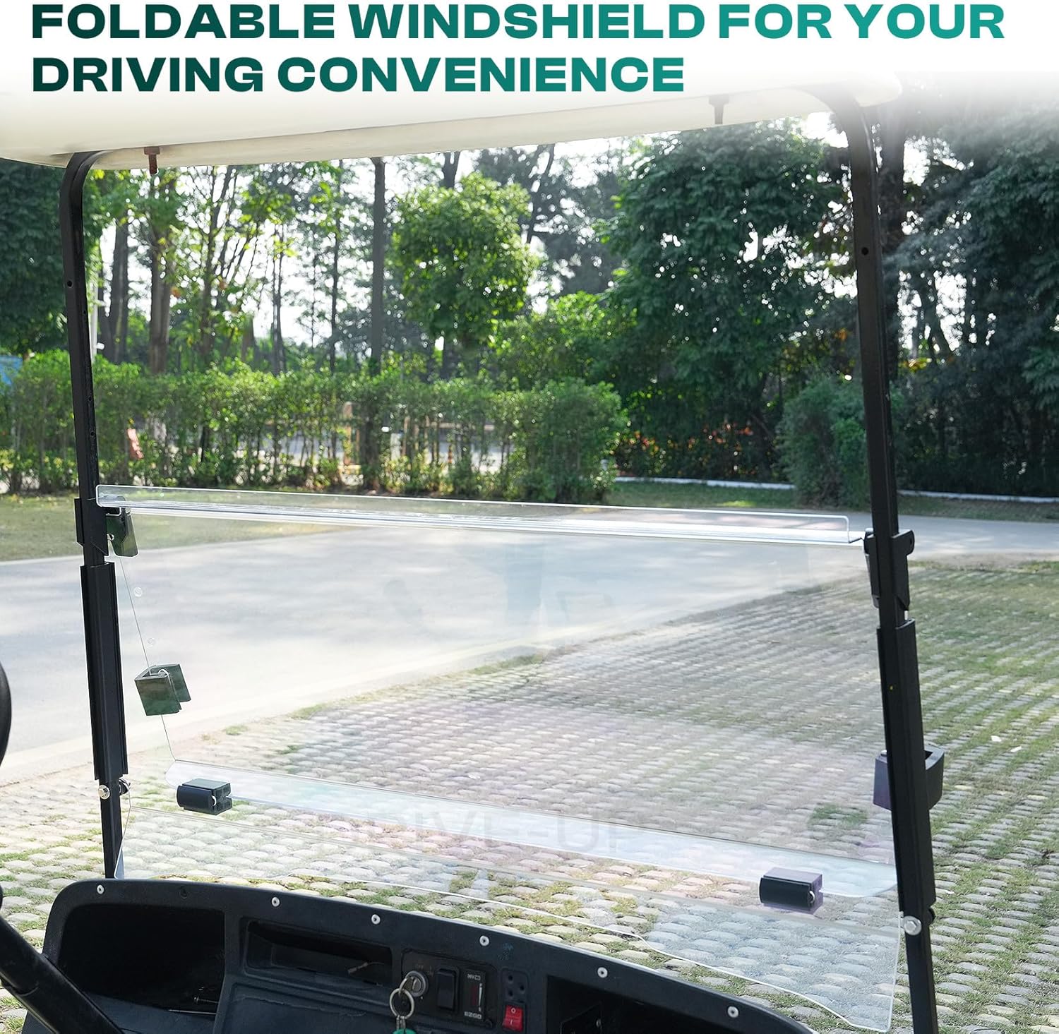 DRIVE UP Golf Cart Windshield, EZGO Golf Cart Windshield Compatible with TXT, DCS, PDS 1995-2013 Gas and Electric Golf Carts, Clear Down Windshield Foldable Anti-UV Protection and Impact Resistant