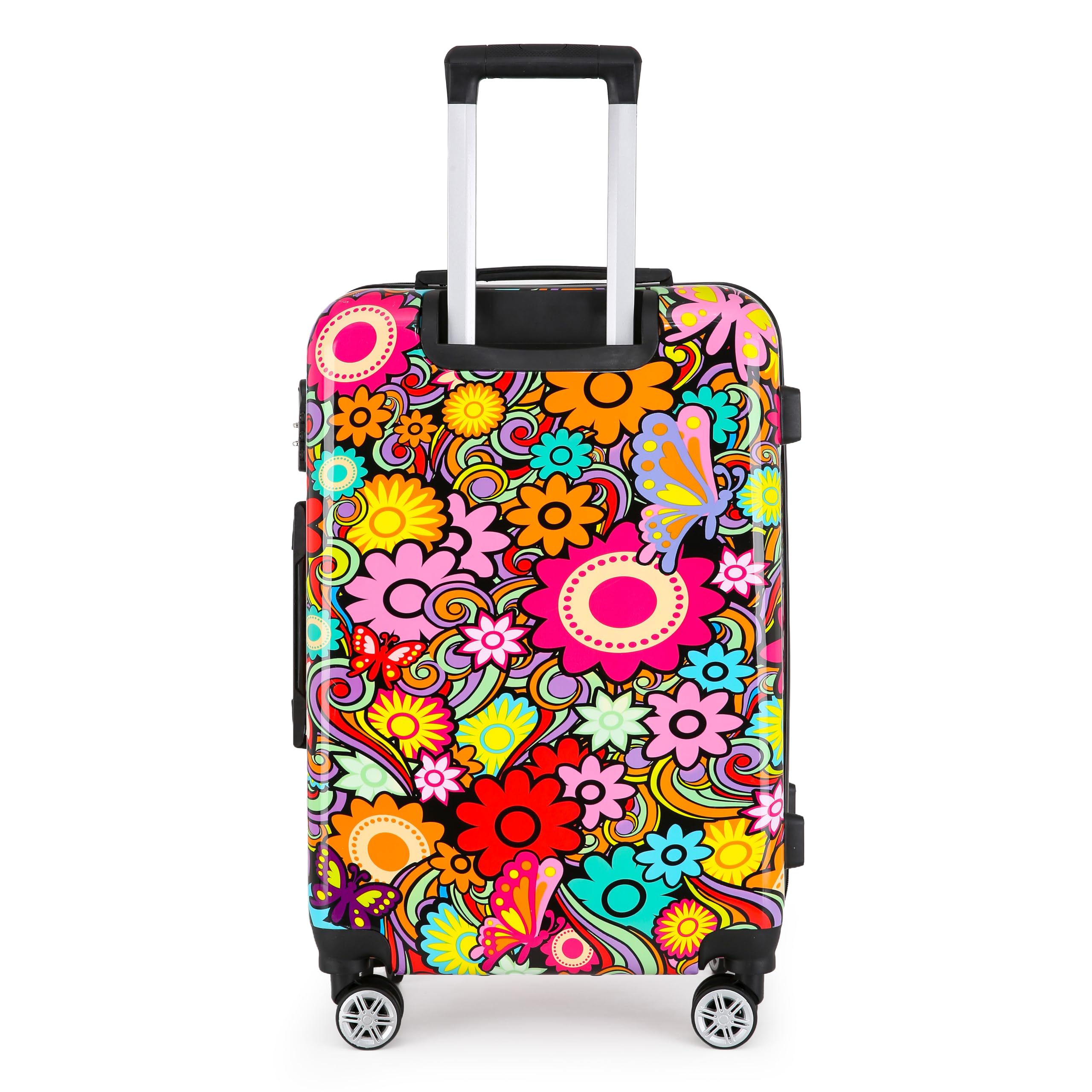 Infinity Leather Mittelgroßer Koffer „Flowers“, 61 cm, superleichtes Gepäck, 4 Räder, Spinner, 3-stelliges Zahlenschloss, Hartschalengepäck für 15 bis 20 kg