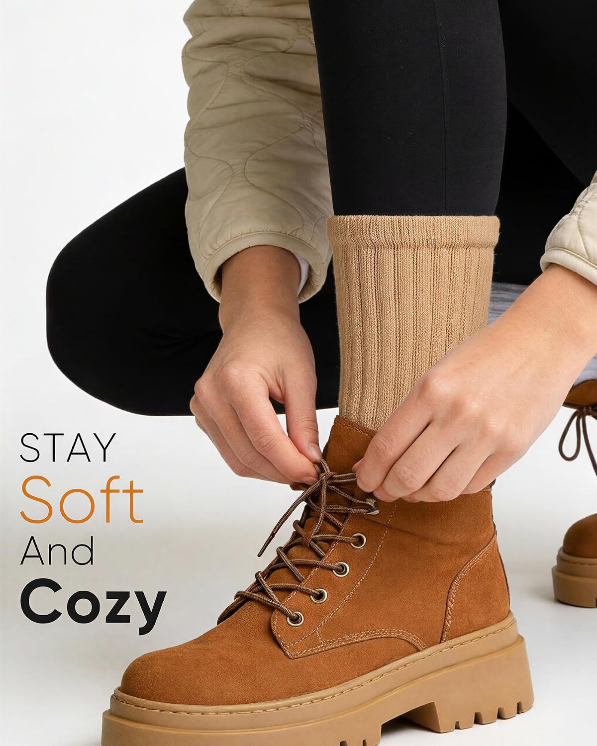 HONGTEYA 4 Pairs Slouchy Crew Socks for Women Cotton Mid Calf Slouch Scrunch Athletic Socks for Sneakers Boots Size 5-11