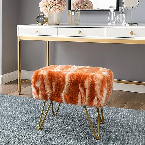 Asiento otomano suave de piel sintética color naranja quemado, asiento de banco de entrada, 19 x 12.5 x 17 pulgadas, mesa auxiliar resistente para