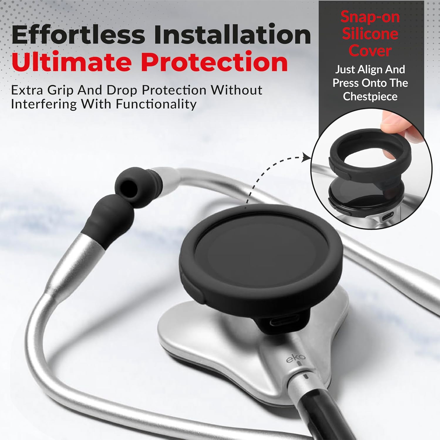 Core Protection Kit for EKO Core 500 Digital Stethoscope – Silicone Chestpiece Cover, 2 Tempered Glass Screen Protectors, & Replacement Ear Tips (Black)