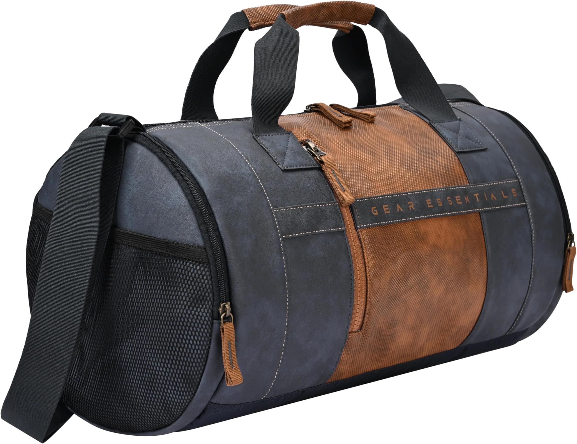 Gear Clubsport faux leather Large Water Resistant Duffle Bag/Travel Bag/Gym Bag for Men & Women, Navy - tan, 33 L, DUFCLBSRT30519