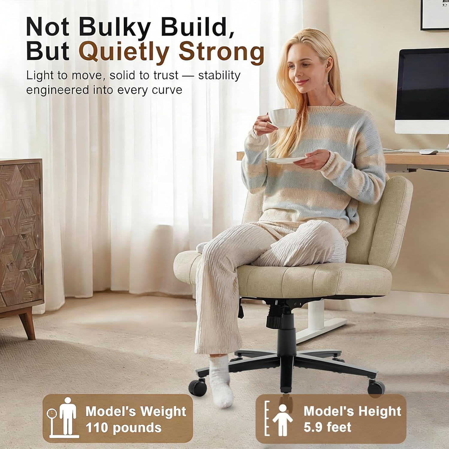 Vigosit Criss Cross Office Chair, Plush Oversized for Cross-Legged Sitting, Adjustable Arms & 360° Swivel Casters - for Home Office, Study, Gaming, Vanity, Comfortable Computer Chair(White)