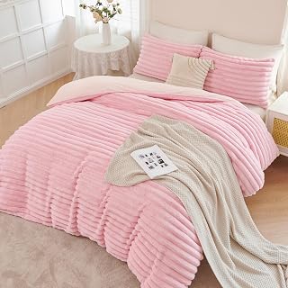 ANGIYUIN Pink Fluffy Duvet Set Image
