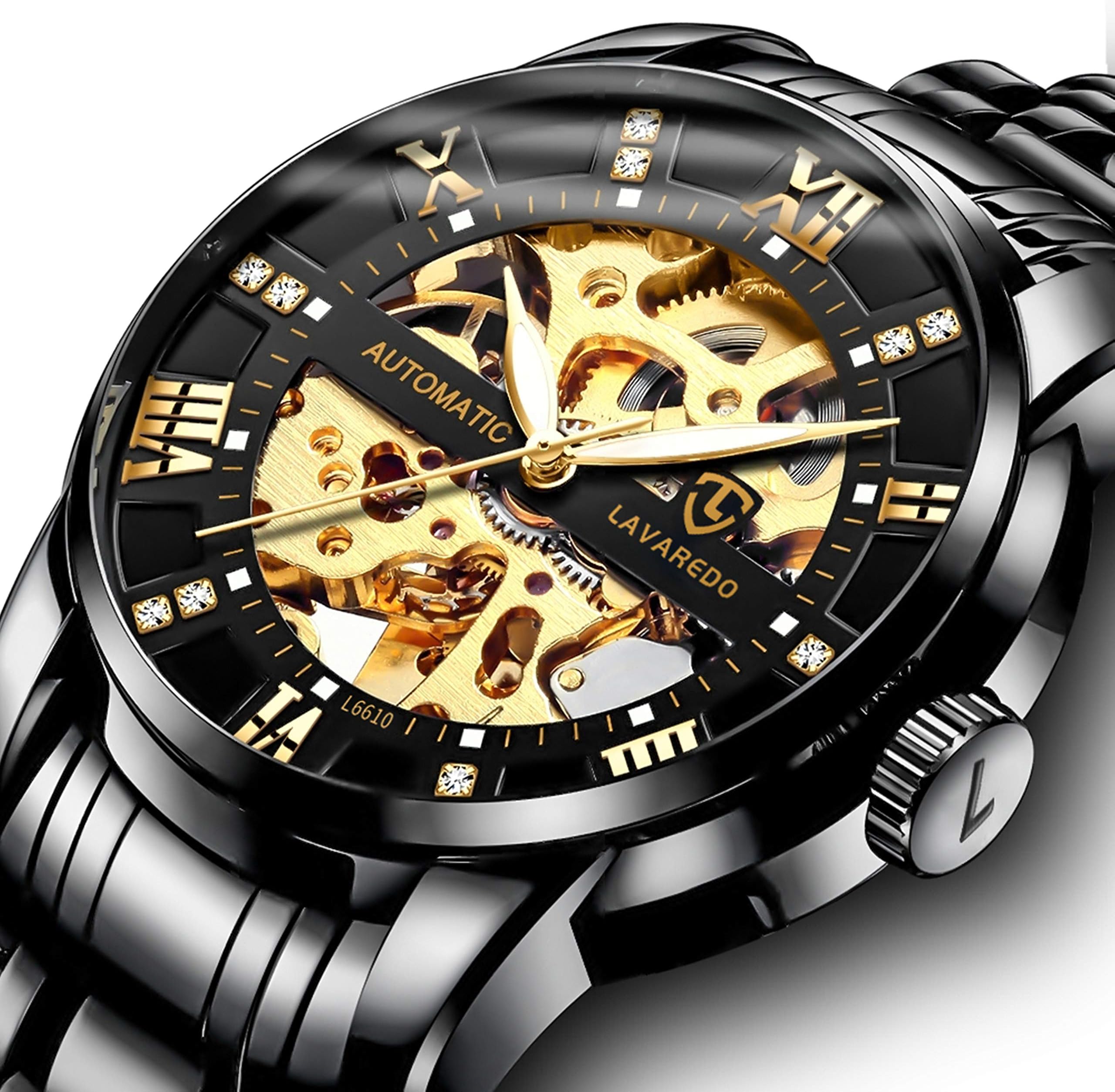Reloj de Hombre Relojes de esqueleto mecánico automático Negro