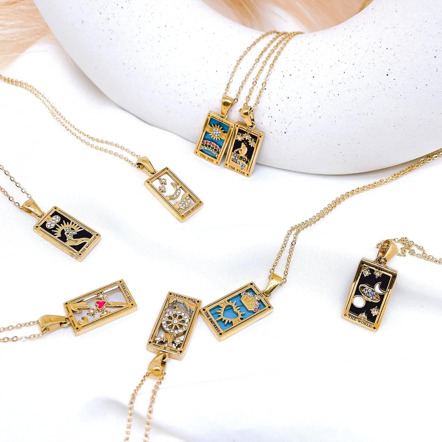 AYNN 18k Gold Plated 316L Stainless Steel Square Colorful Enamel Tarot Cards Pendant Necklace Jewelry Hypoallergenic
