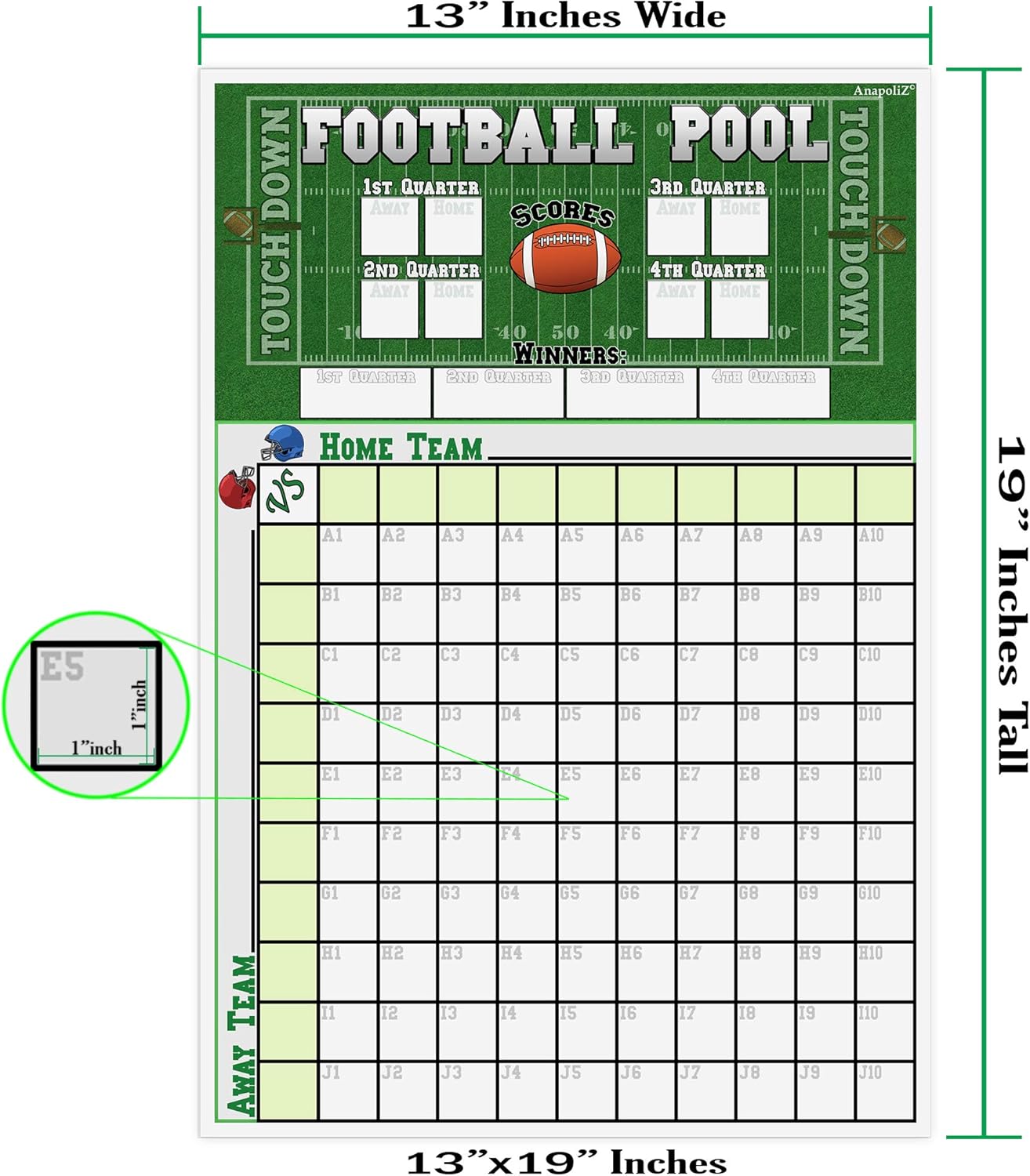 Best Football Pool - Football Squares Pool Board | 13 x 19