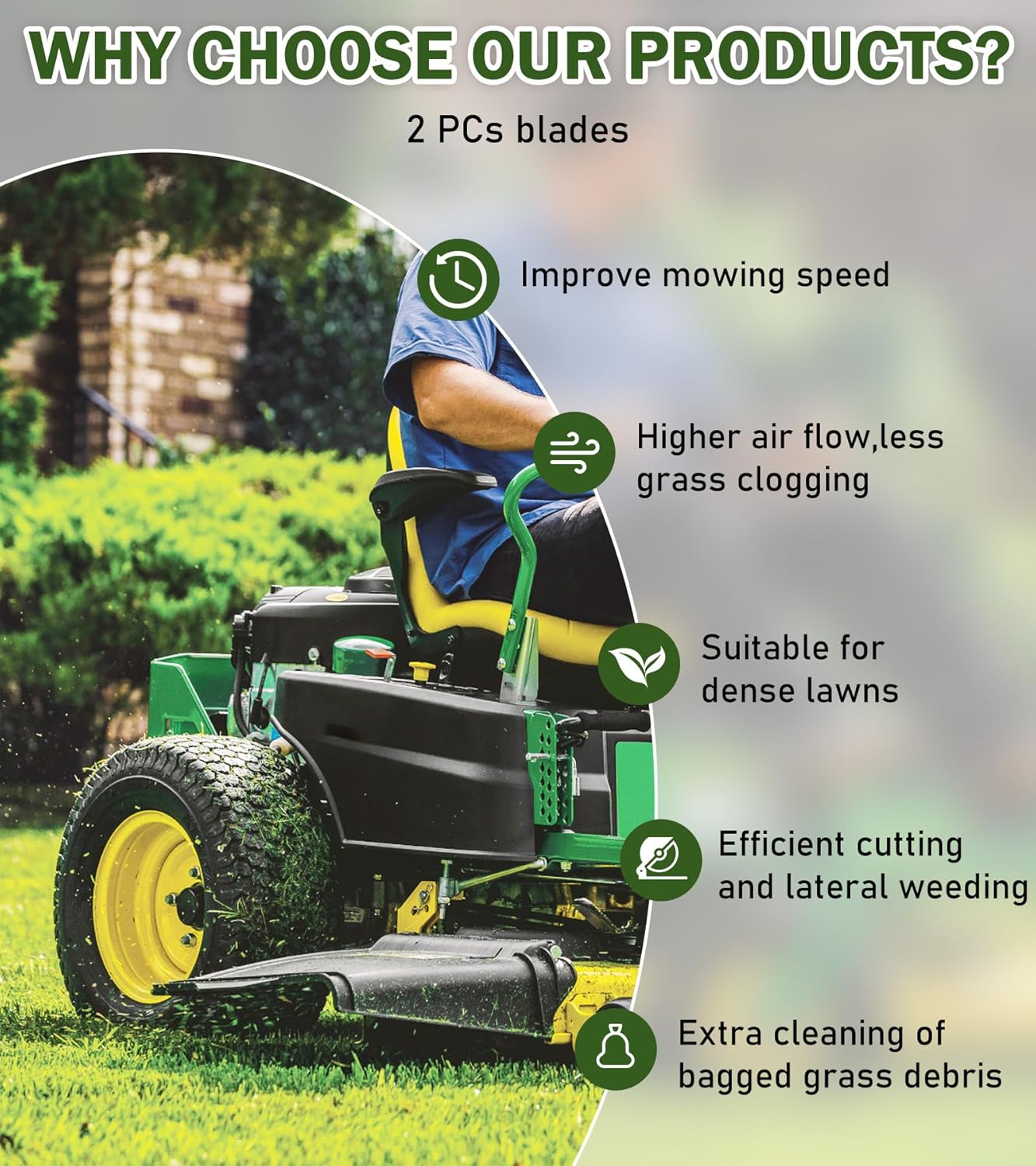 ELITEWILL GX20249 2Pcs Lawn Mower Blades Fit for 42 Inch John Deere L105 L110 L118 L100 L111 Scotts L1742 Mowers Lawn Mower Parts Replaces OEM #'s GX20433,GY20567,M128485, Black