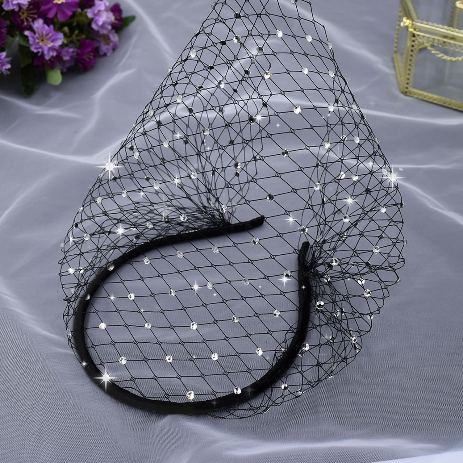 Cappello Da Tè Nero CREATCABIN Con Fiore E Velo | Fascinator In Poliestere Con Perle, Per Matrimoni, Cocktail E Corse Di Cavalli