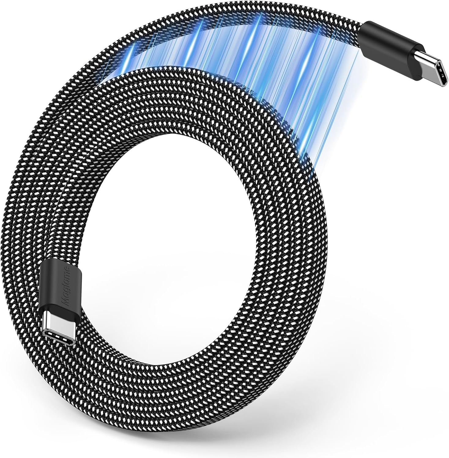 Magtame USB-C_ケーブル フラット平形 自動巻き取り タイプcケ_ーブル 60W急速充電Type-Cケー_ブル スパイラルケーブ_ル usb-c usb-cケーブル_ データ転送 iPhone15/16/MacBook/iPad/Xperia/Galaxy等対応 (1M-ブラック)