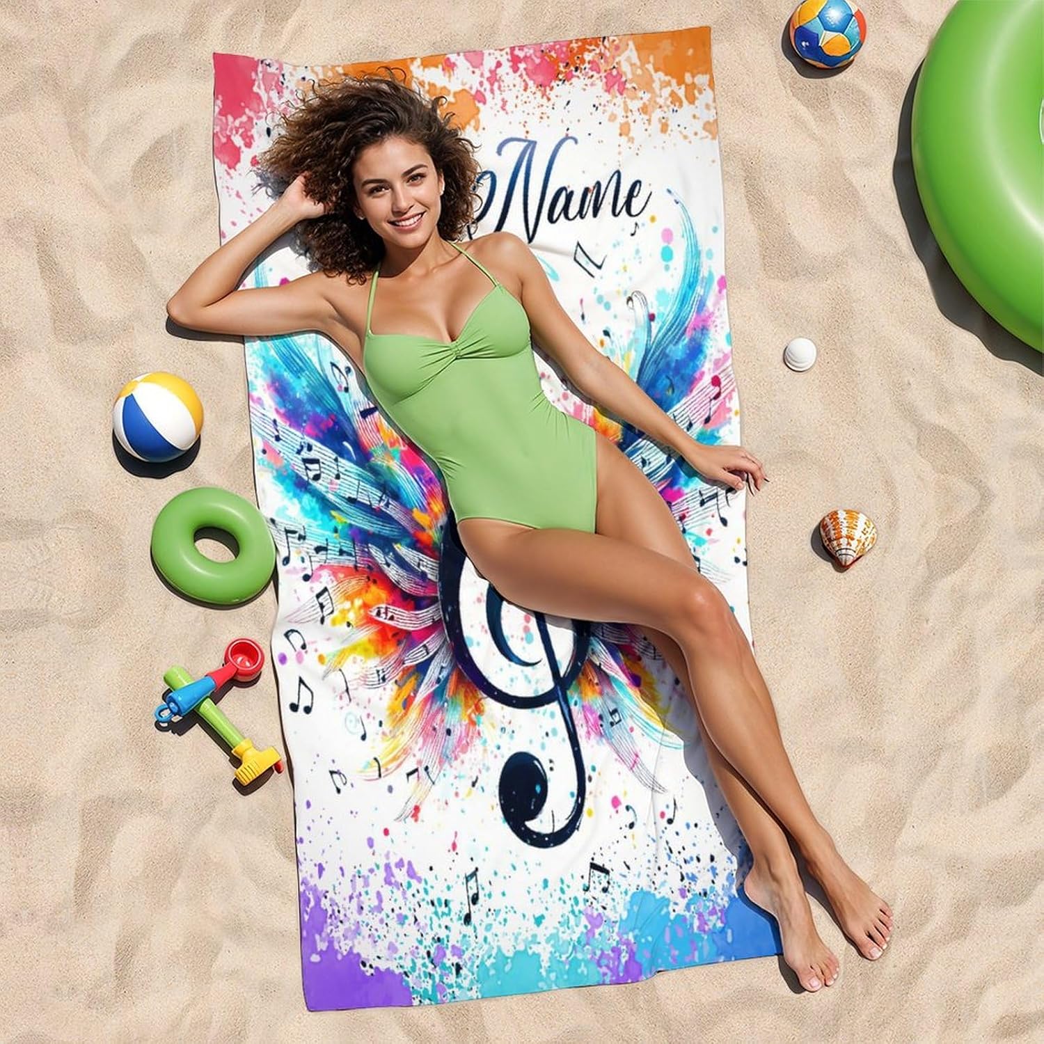 Personalized Beach Towel for Kids Adluts - Custom Music Towels for Pool Vacation Seaside Bathroom - 40x70 inches Lightweight Quick Dry Towel Gifts with Name for Music Lovers