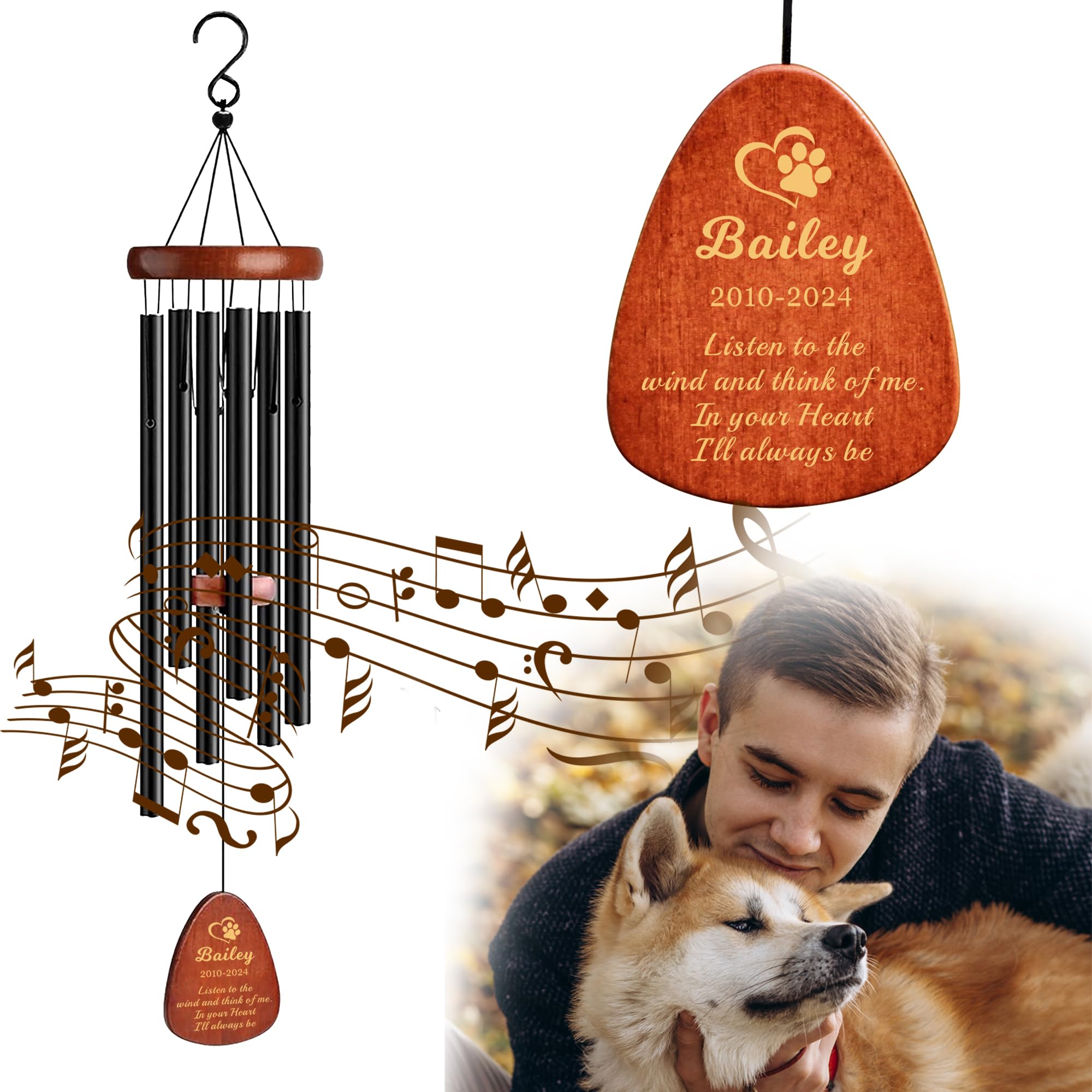 Personalized Dog Memorial Gifts for Loss of Dog, 25.5'' Pet Memorial Gifts for Dogs, Pet Memorial Wind Chimes, Loss of Dogs Sympathy Gift, Pet Passing Away Gift for Loss Loved One(Design 2, Black) 5