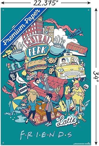 Miniatura 9 de Trends International Friends 30th - Latte Wall Poster, 14.72" x 22.37", Premium Poster & Push Pin Bundle