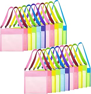 30 Set Mesh Beach Bag 9.06 x 9.06 Inch Colorful Seashell Mesh Bags Breathable Sea Shell Bag Tote Rock Collecting Bag Adjustable Carrying Straps Bags for Kids, Red Yellow Purple Blue Pink Green
