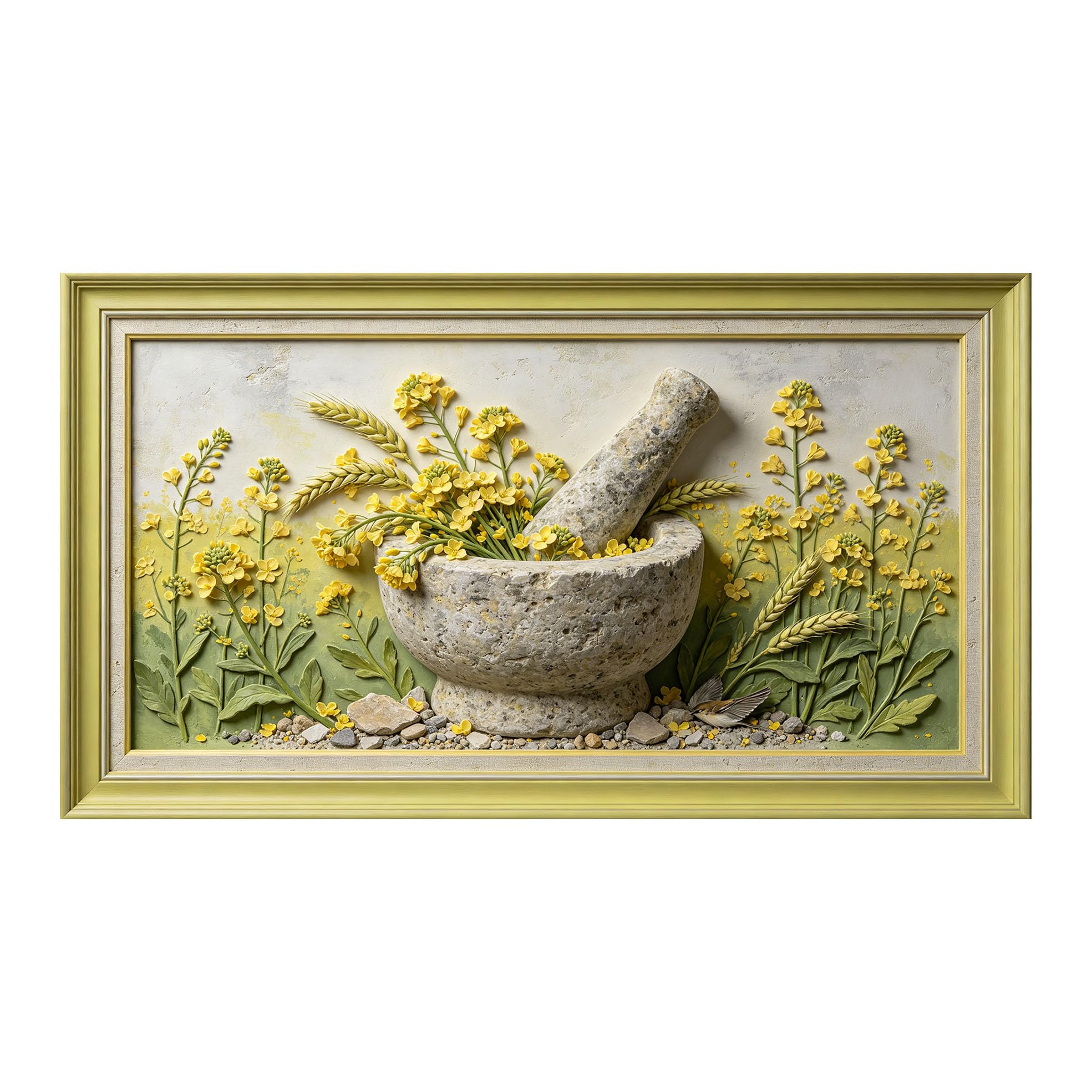 Murasolite 3D Framed Wall Art Rustic Floral Meadow Relief SelfAdhesive Fabric Mural Wall Decor， Peel and Stick No Damage to Wall， AntiFall Safe Design for Bedroom Living Room