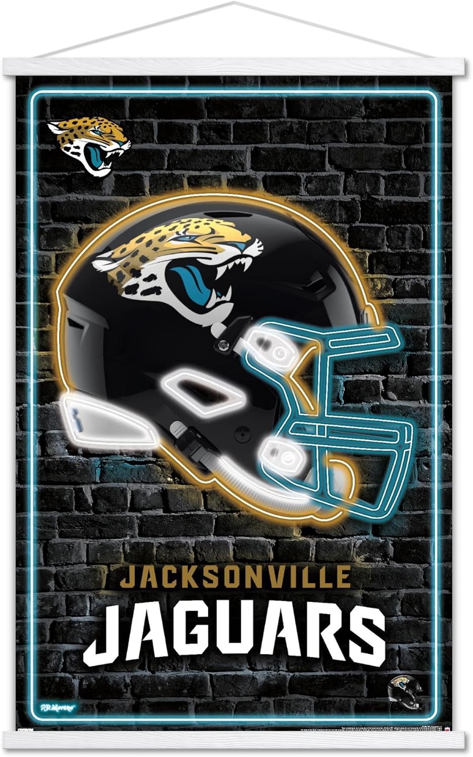 Trends International NFL Jacksonville Jaguars - Neon Helmet 23 Wall Poster, 22.37" x 34.00", Premium Print and White Hanger Bundle