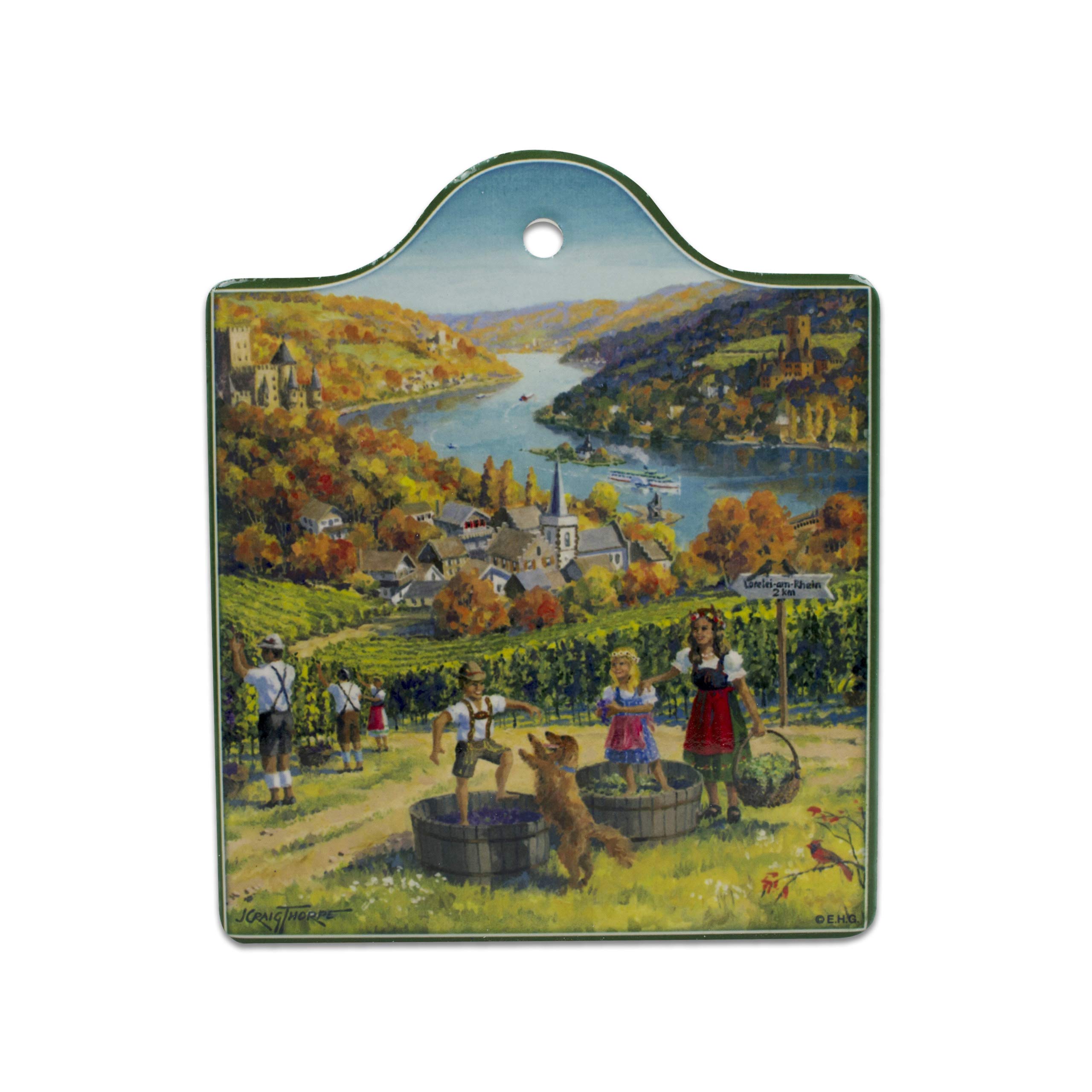 Essence of Europe Gifts Wine Grape Harvest in Germany Porcelain Cheeseboard with Cork Backing