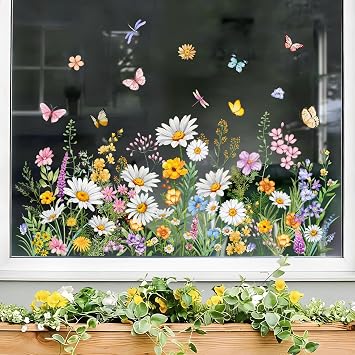 Tanlaby Daisy Flower Window Clings Spring Summer Wildflower Window Sticker