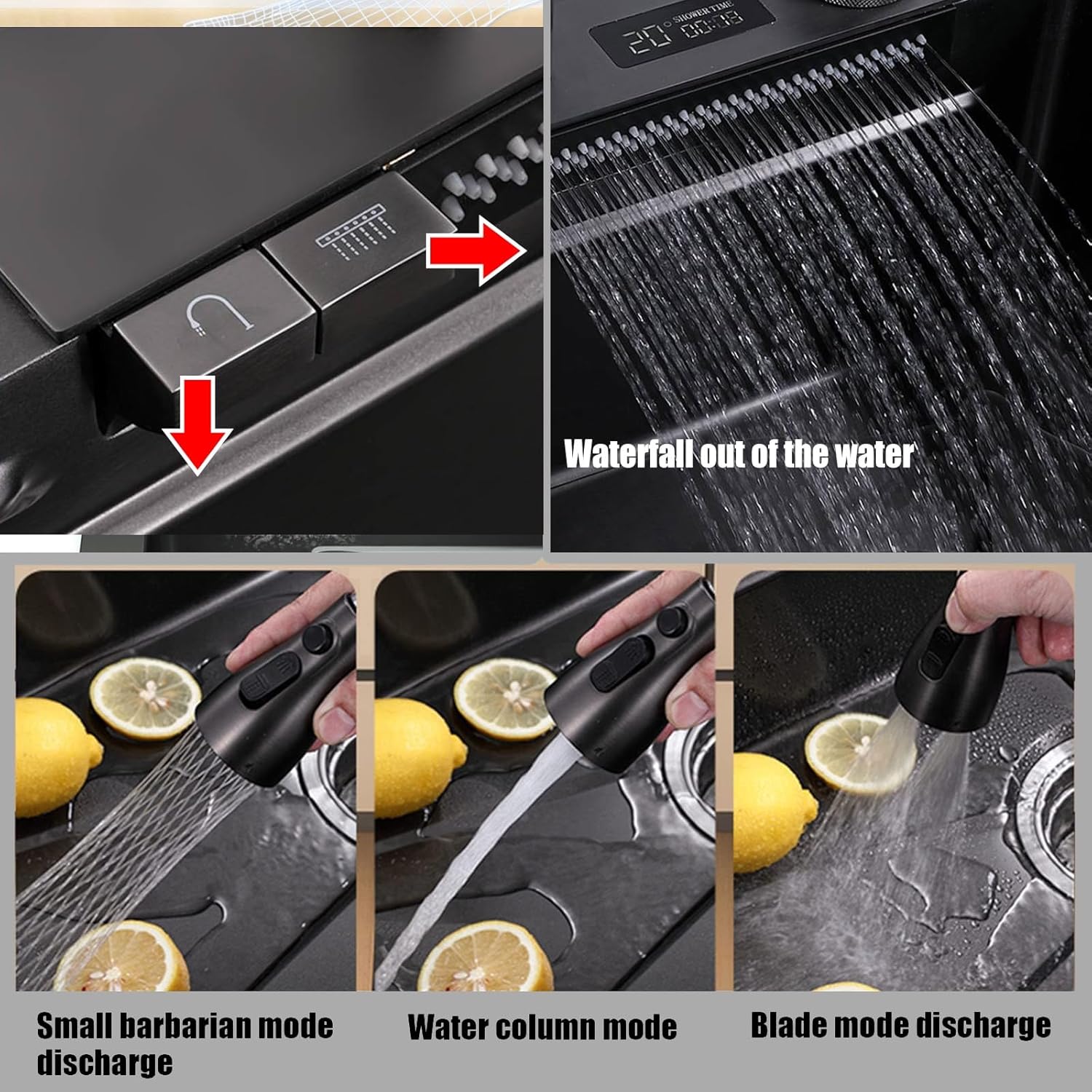 304 Stainless Steel Nano Raindance Waterfall Kitchen Sink, Drop-in Or Undermount Workstation Sink with Pull-Out Faucet,Pressurized Cup Washer, Temperature Real-time Display (Size : 75 * 45cm)