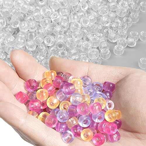 Miniatura 7 de GMMA Cuentas de poni en forma de 12 libra, cuentas perforadas de plástico multicolor para manualidades, cuentas de pelo arcoíris a granel, pulseras,