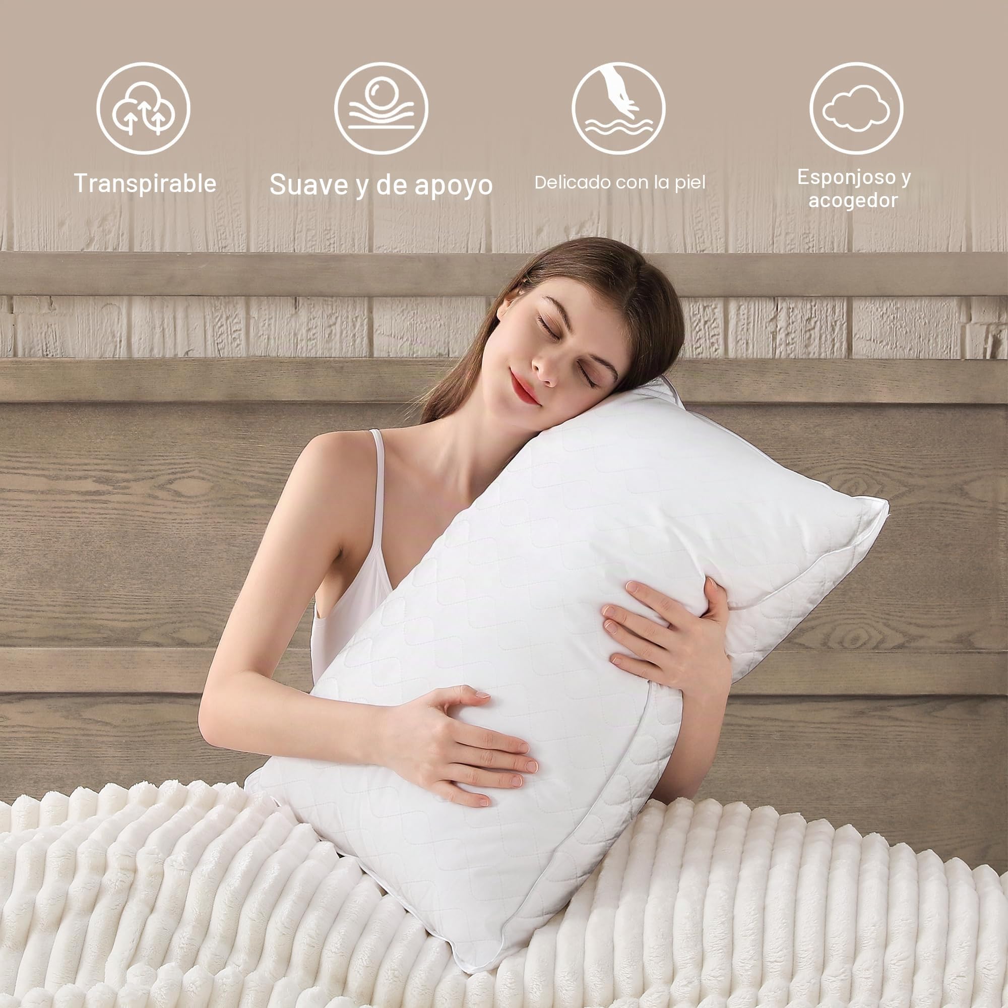 Deodar Almohada de Pluma 50x70, Almohada de Lujo para Dormir de Pluma de Ganso, 100% Algodón Orgánico Funda, Lavable, Certificación Öko-Tex y RDS, 2 Piezas