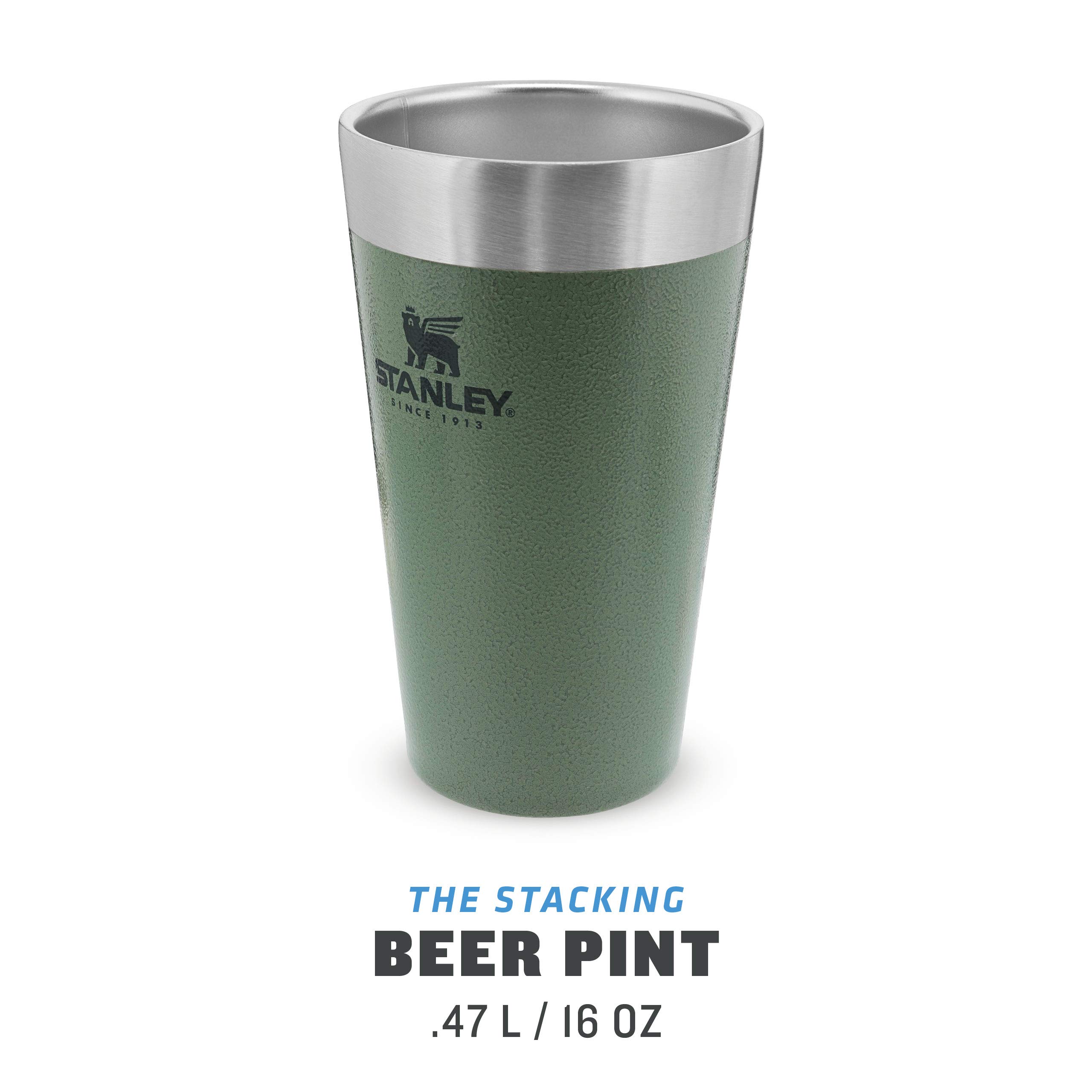 Stanley Adventure Vacuum Stein 709 ml / 24oz Hammertone Green – Beer Stein hält Bier 7 Stunden kalt & Adventure Stacking Beer Pint 473 ml / 16OZ Hammertone Green - Edelstahlbecher hält 4 Stunden kalt