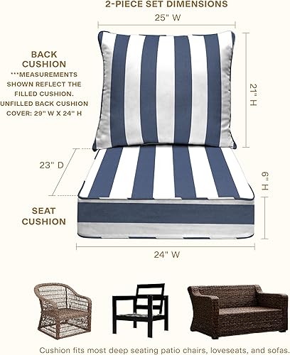 Vista 57 de Honeycomb - Asiento profundo para exteriores, 24 pulgadas de ancho x 23 pulgadas de profundidad, cojín para silla de exterior, rayas marfil y negro