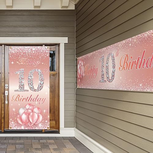 Miniatura 3 de Juego de carteles largos de feliz cumpleaños 10 para puerta, porche, decoración de cumpleaños de 10 años para niñas, suministros de fiesta para