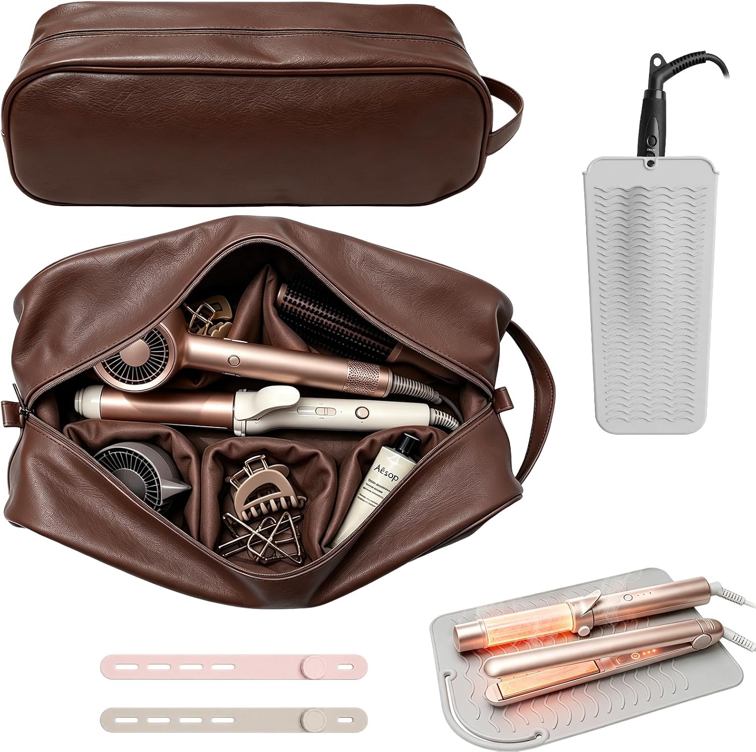 Hair Tools Travel Bag, Deep Brown, 5-Piece Set