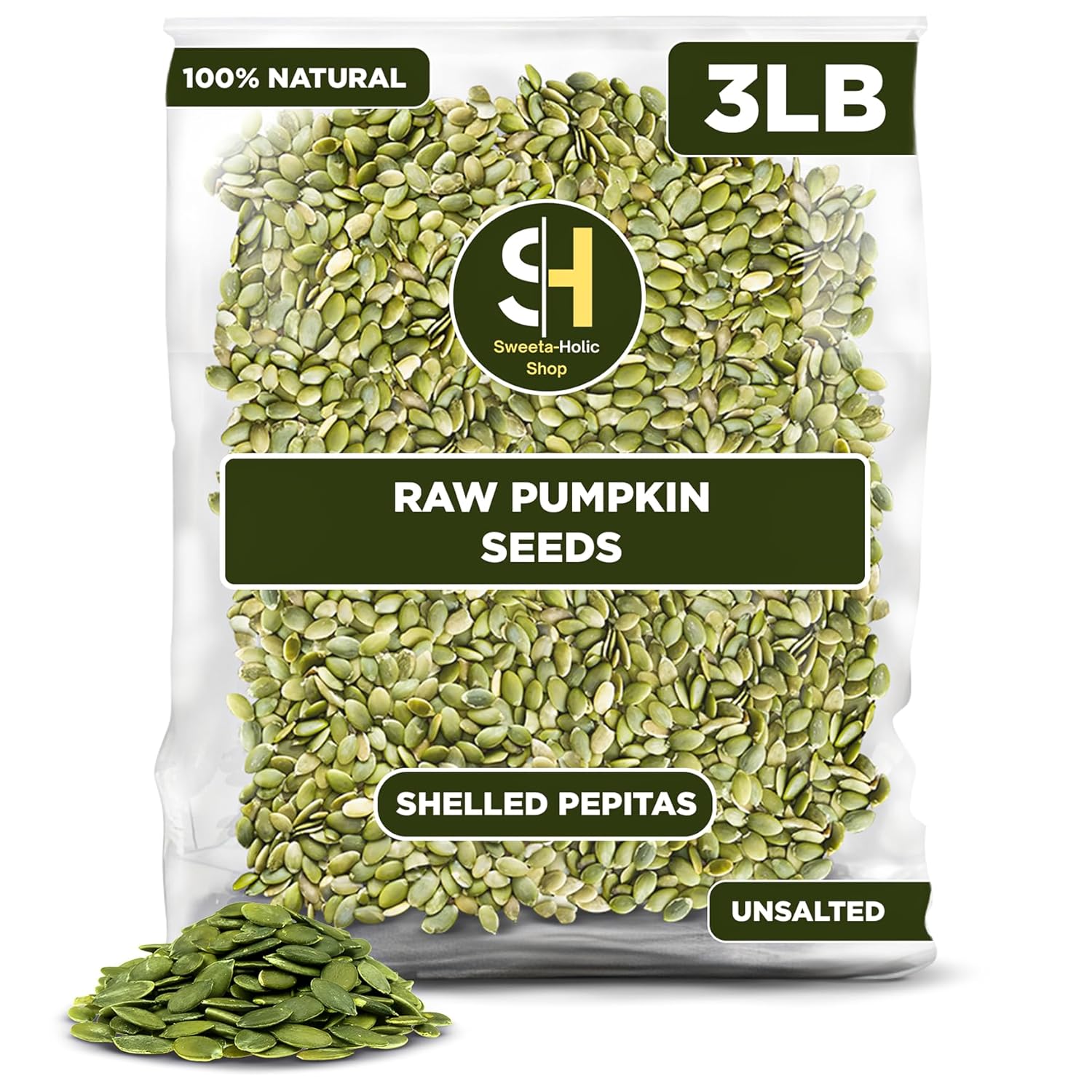 Raw Pumpkin Seeds 3 LB | Nutty, Nutritious Shelled Pepitas | Healthy, Delicious, Unsalted, Non-GMO | 100% Natural Snack, Fresh & Premium Quality | Best for a Nourishing Experience |