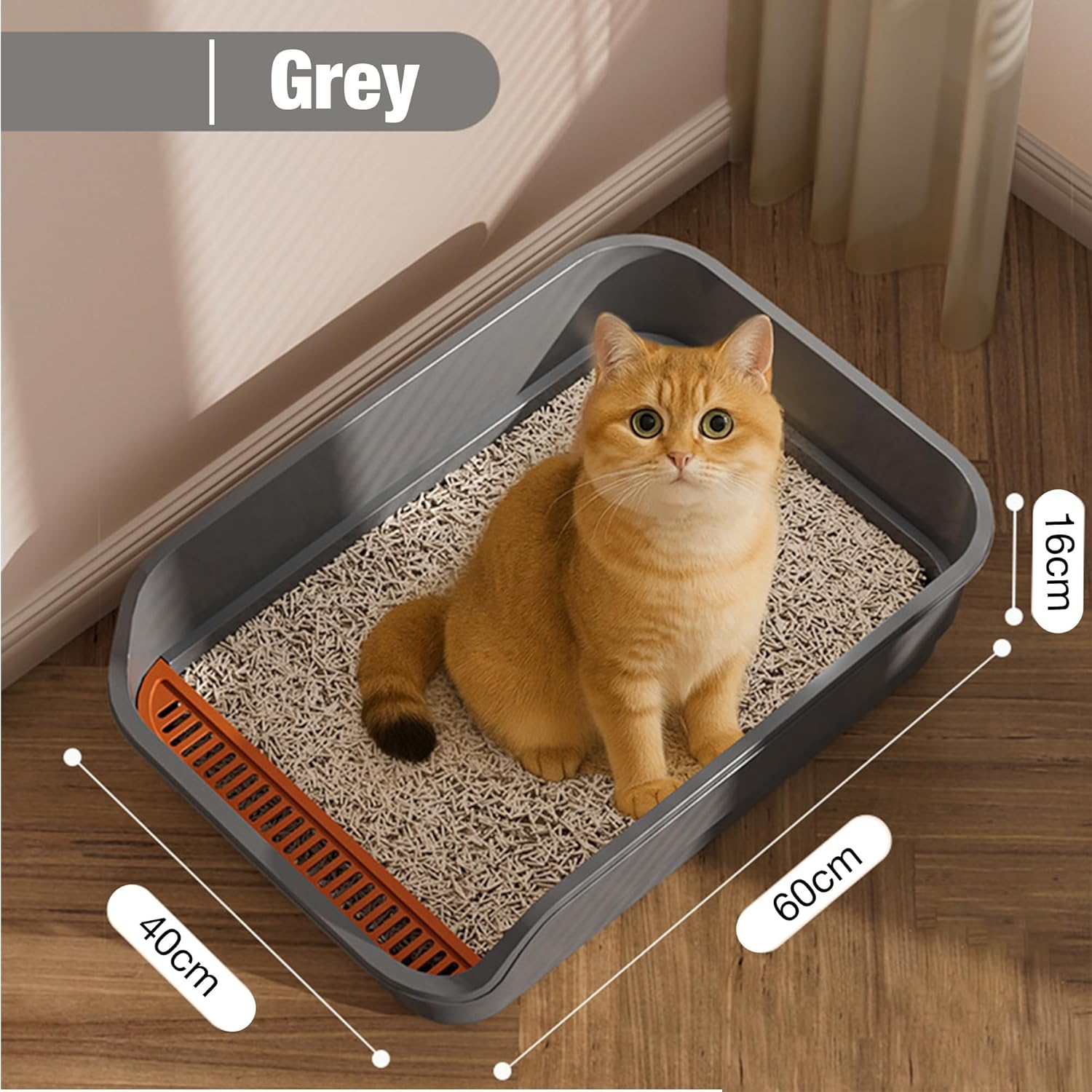 Gefryco Large Senior Cat Litter Box Low Entry Litter Boxes with High Sided for Indoor Cats (Grey)