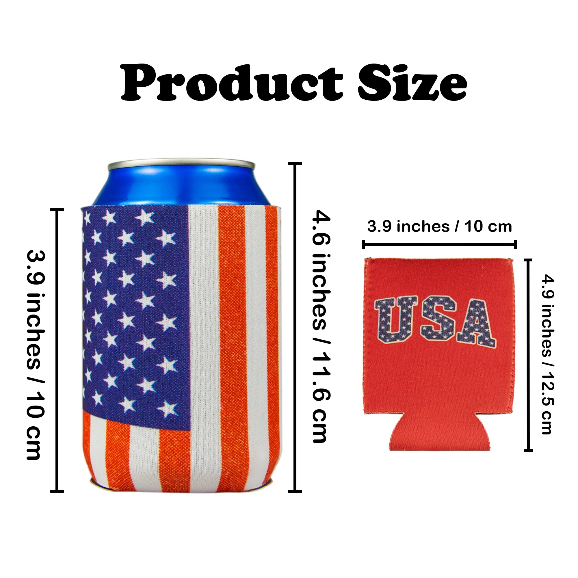 12 PCS Can Cooler Sleeves - American Flag Soda Beer Drink Coolies - Insulated Collapsible Cooler Holder to Glass or Bottle for American Independence Day, National Day (Mixed Pack)