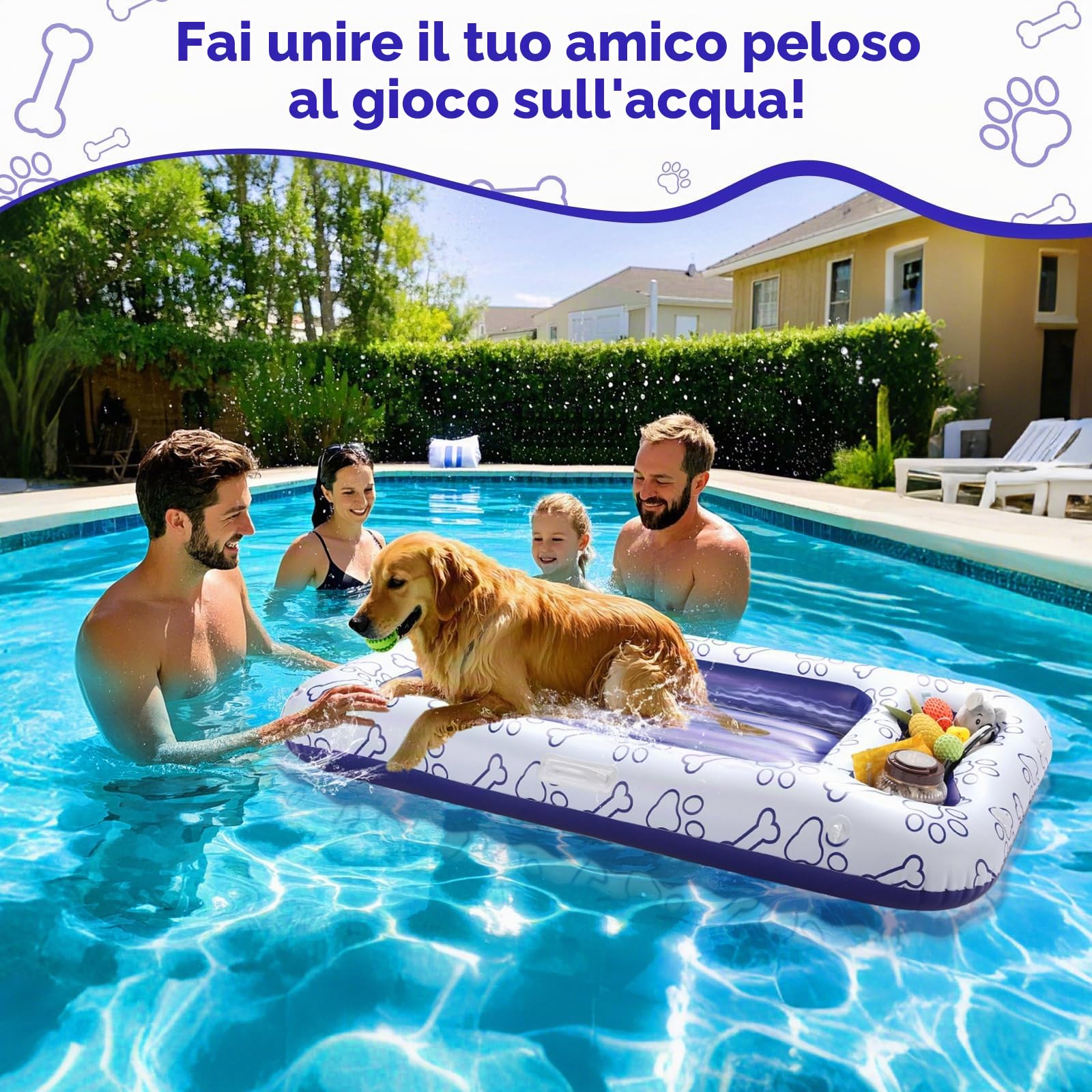 MoKo Materassino Gonfiabile Piscina per Cani | Vano porta giochi e snack, comodo e stabile, ideale per rinfrescare i cani in piscina