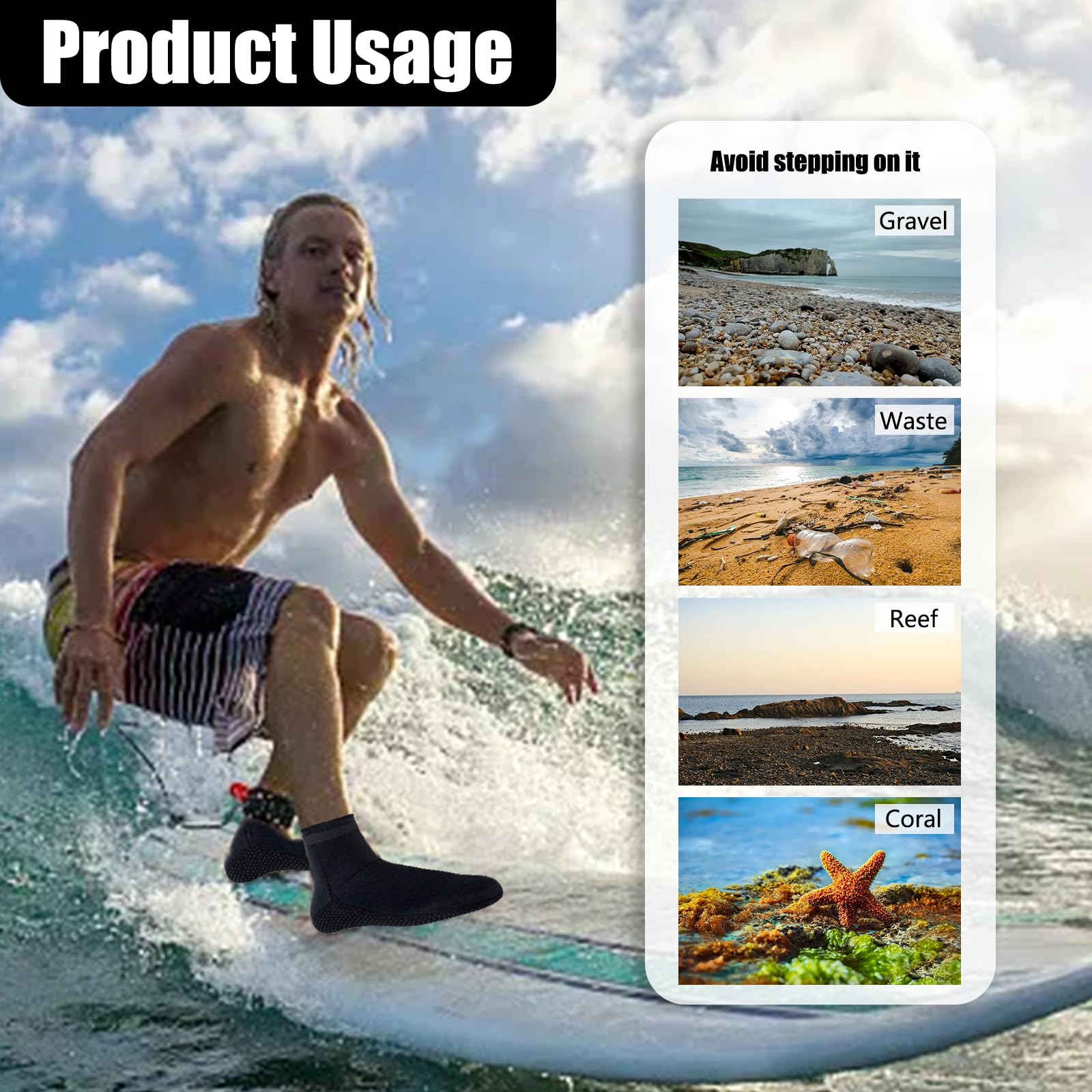 Calzini in neoprene funzione impermeabile con spessore elastico per proteggere i piedi, calzini da nuoto, calzini da immersione, calzini da beach volley, calzini da spiaggia maschili per