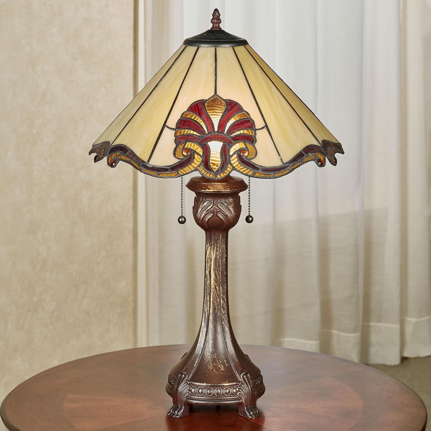 Touch of Class Blythe Hand-Cut Stained Glass Table Lamp Ruby | Luxury Traditional Tiffany Style Lighting for Bedroom, Living Room, Bedside